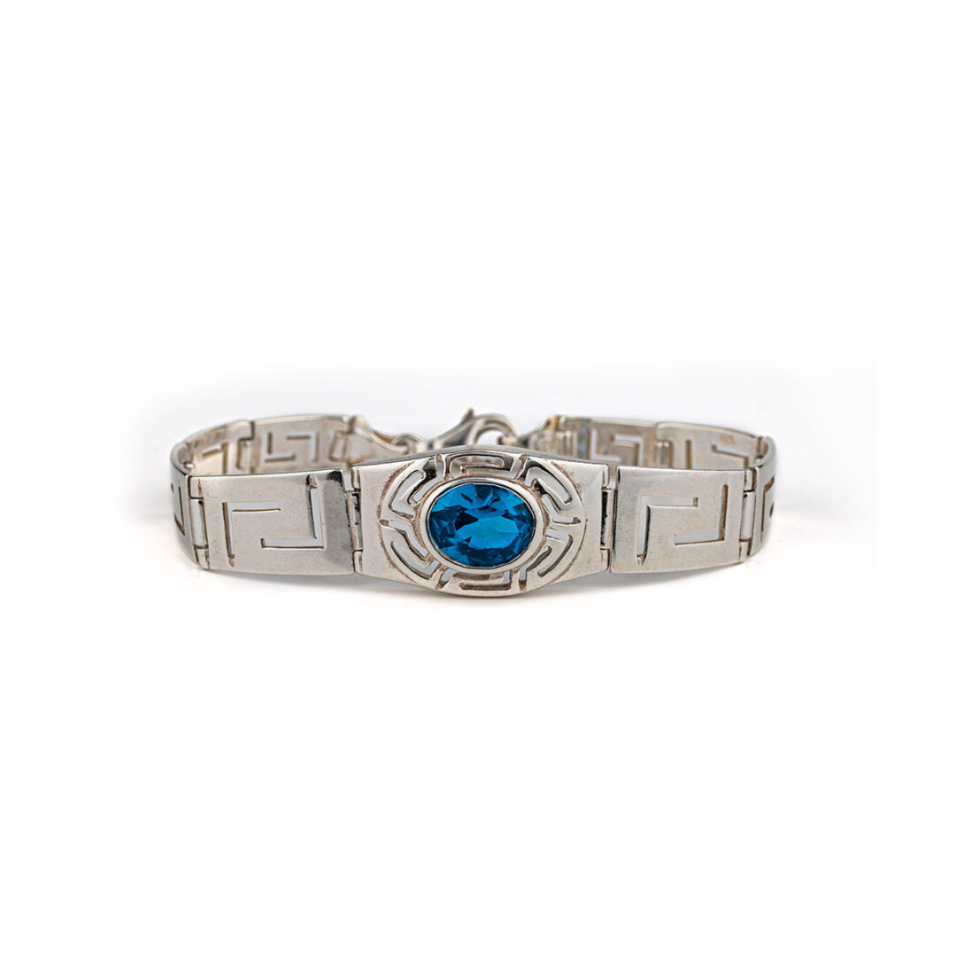 Greek Key Meander Bracelet with Zircon – 925 Sterling Silver — Blue