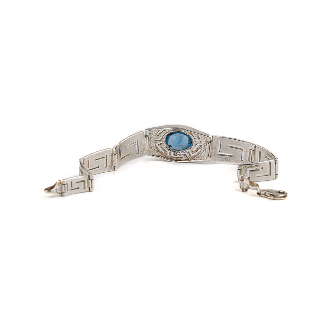 Greek Key Meander Bracelet with Zircon – 925 Sterling Silver — Blue