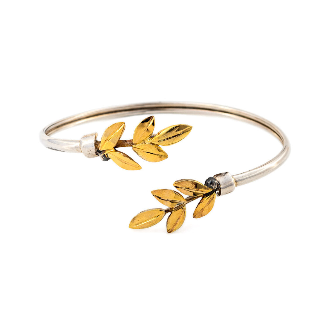 Olive Leaves Hinge Bracelet - 14K Gold and 925 Sterling Silver