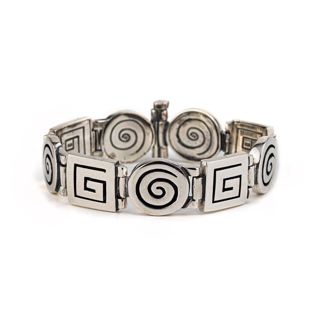 Greek Key Spiral Link Bracelet – 925 Sterling Silver