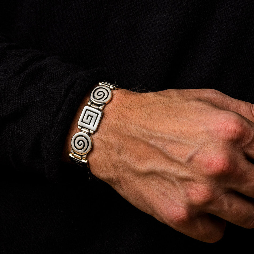 Greek Key Spiral Link Bracelet – 925 Sterling Silver