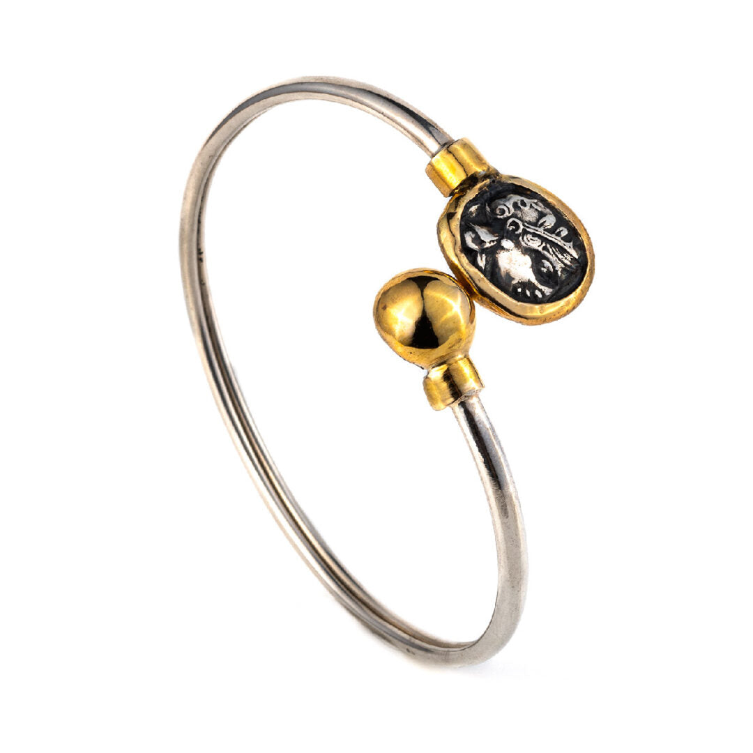 Βραχιόλι Χειροπέδα με Θεά Αθηνά – Χρυσό 14Κ και Ασήμι 925