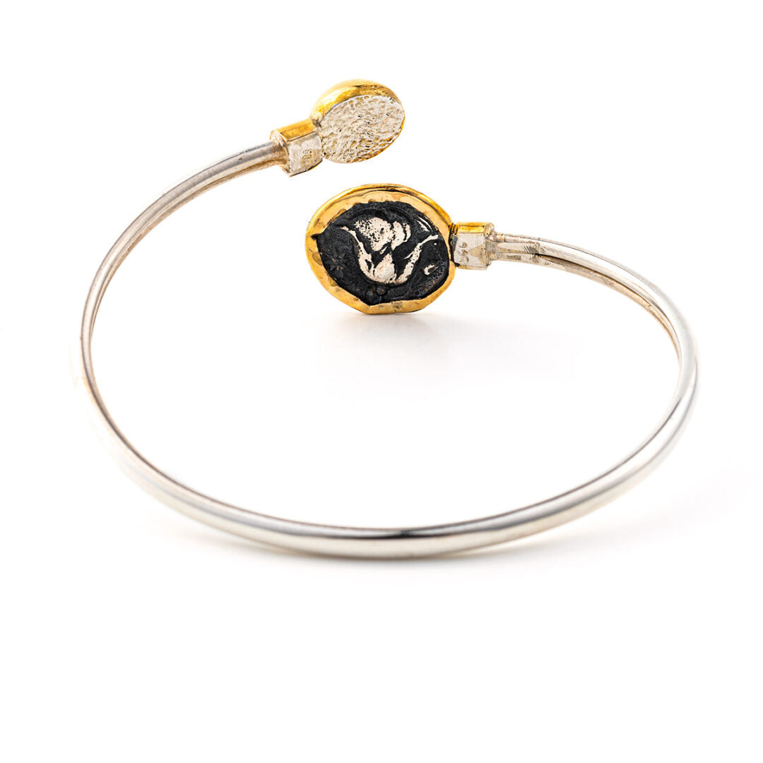 Helios Sun God Coin Hinge Bracelet – 14K Gold and 925 Sterling Silver