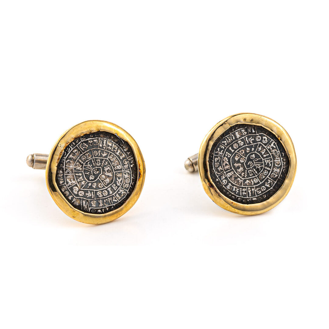 Phaistos Disc Cufflinks - 14K Gold and 925 Sterling Silver