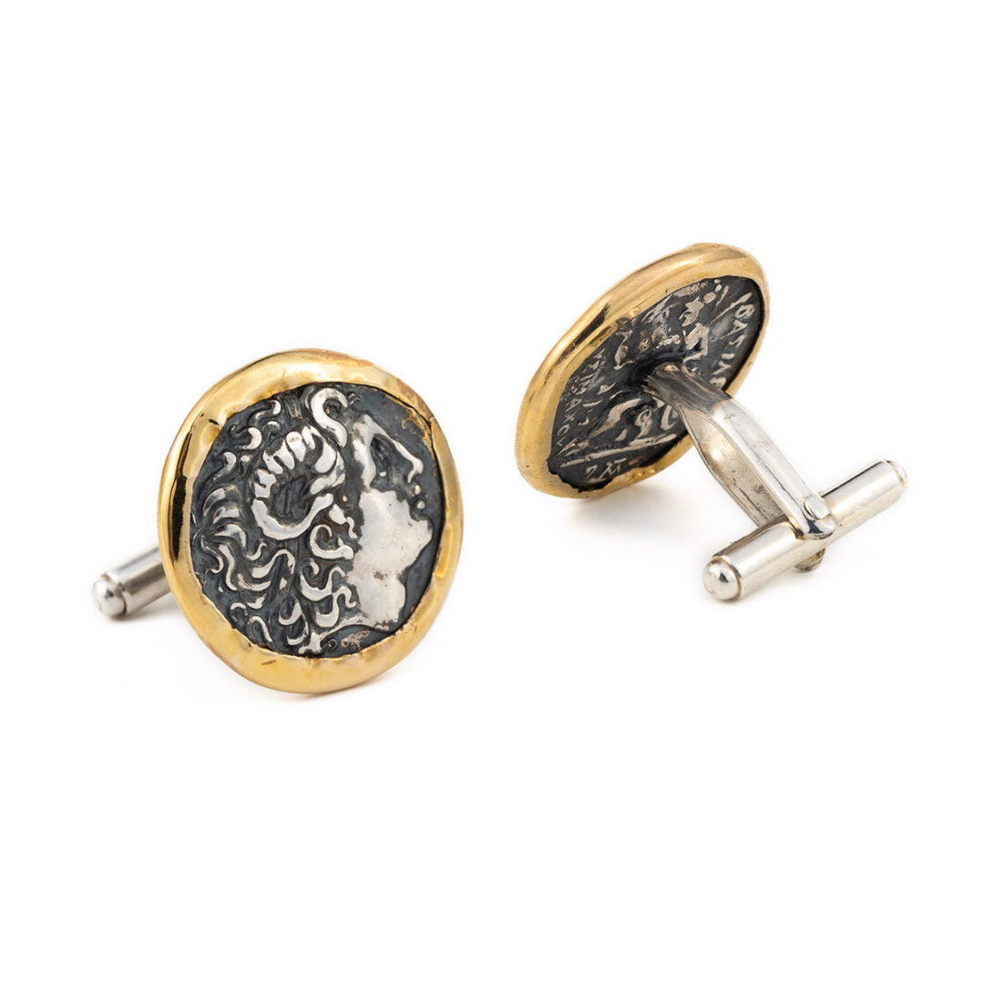 Alexander the Great Cufflinks - 14k Gold and Sterling Silver