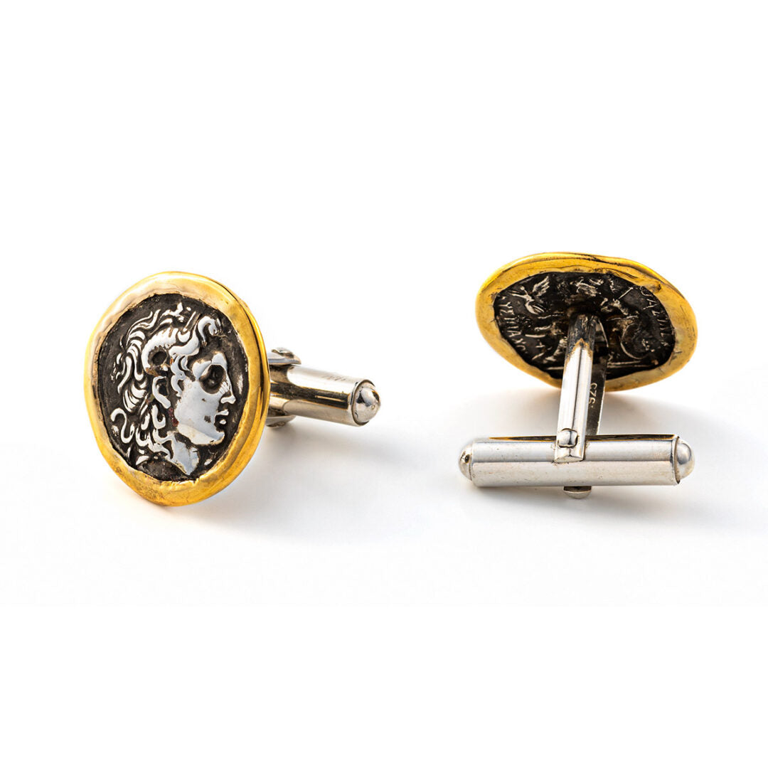 Alexander the Great Cufflinks - 14k Gold and Sterling Silver