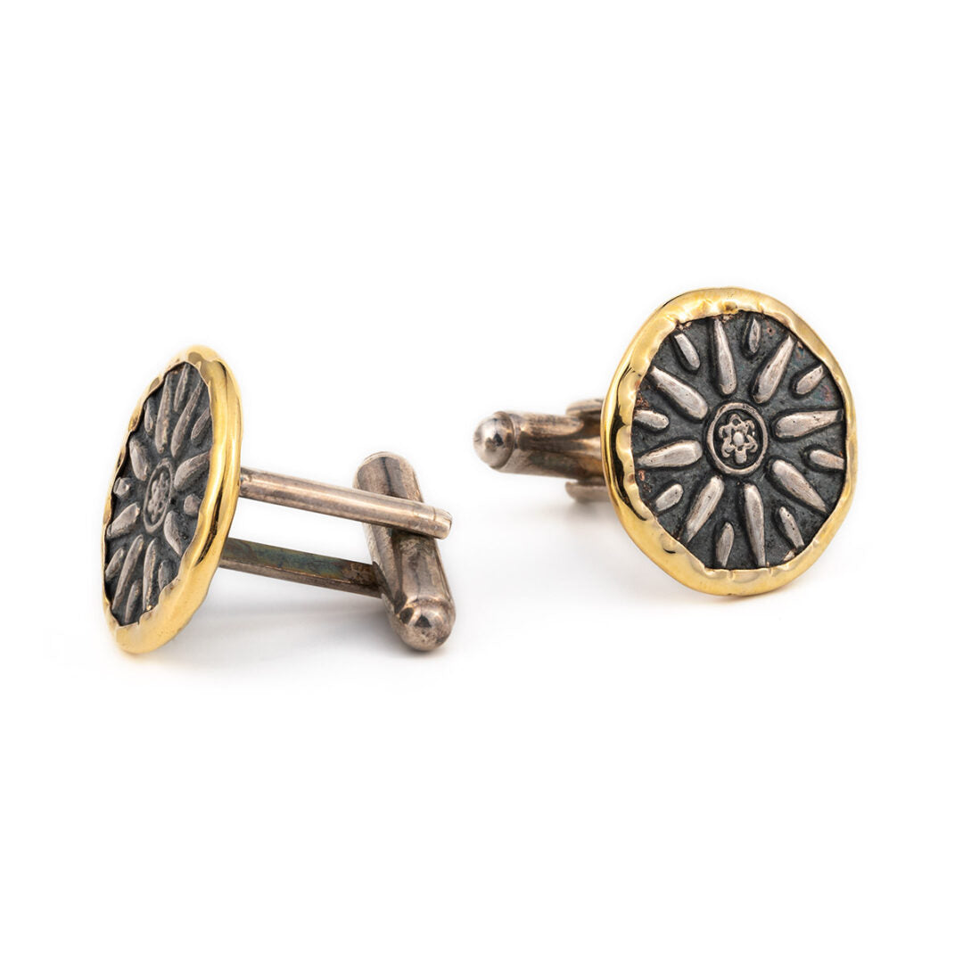 Vergina Star Cufflinks - 14K Gold and Sterling Silver