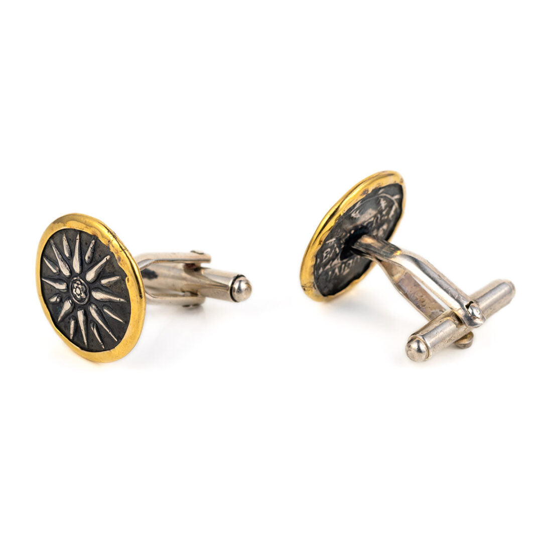 Vergina Star Cufflinks - 14K Gold and Sterling Silver