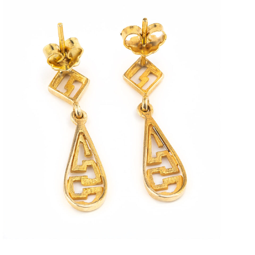 14K Gold Meander Dangling Earrings