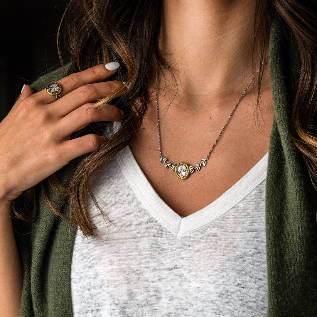 Athena Goddess Necklace - 14 K Gold and Sterling Silver