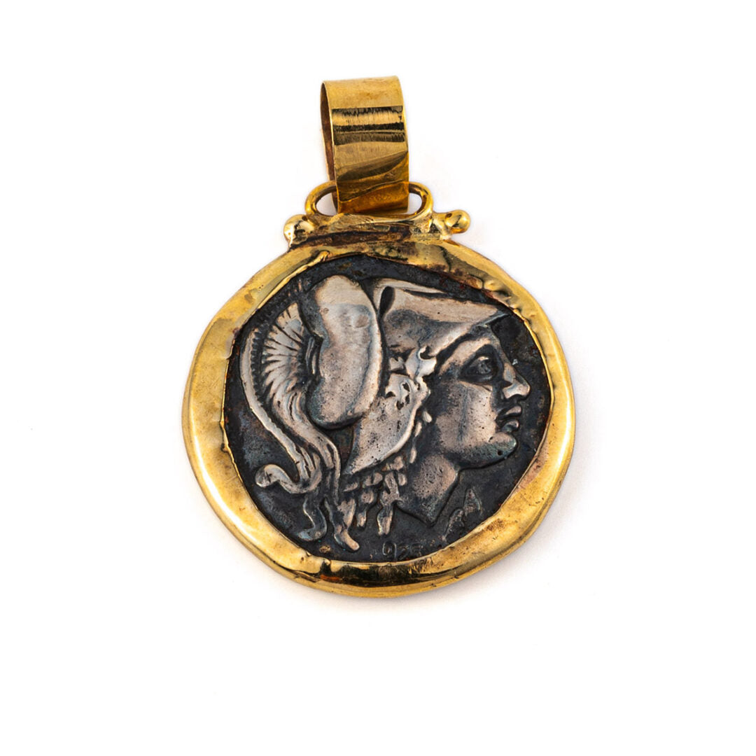 Athena Chalinitis Coin Pendant - 14K Gold 925 Sterling Silver