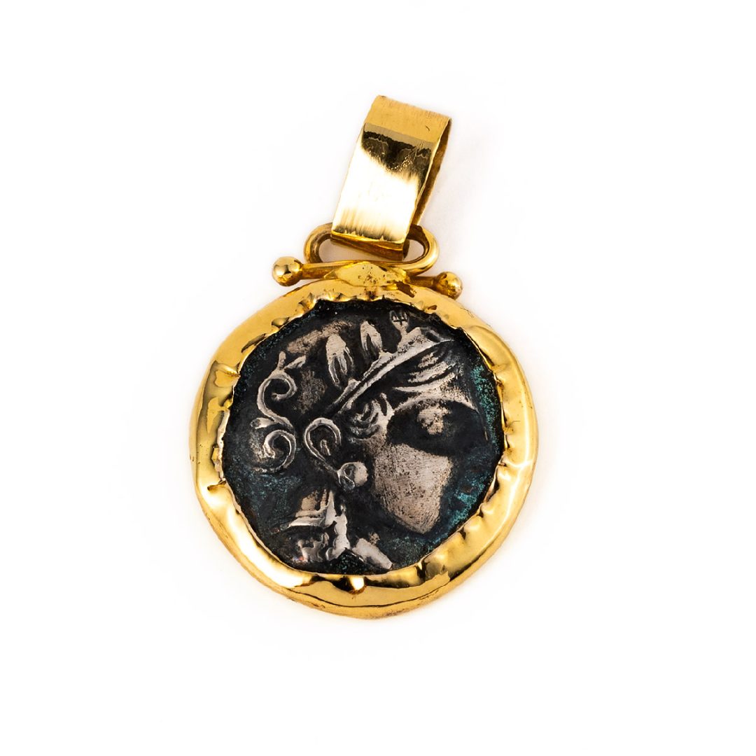 14K Gold and Sterling Silver Greek Goddess Athena Pendant
