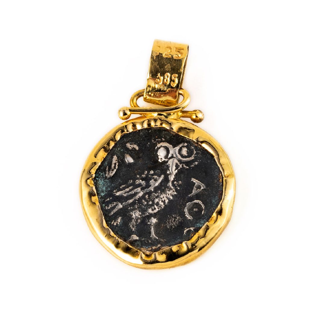 14K Gold and Sterling Silver Greek Goddess Athena Pendant