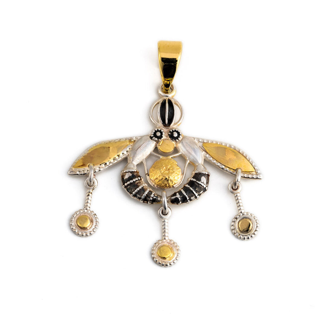 Minoan Bees Pendant - 14k Gold and Sterling Silver