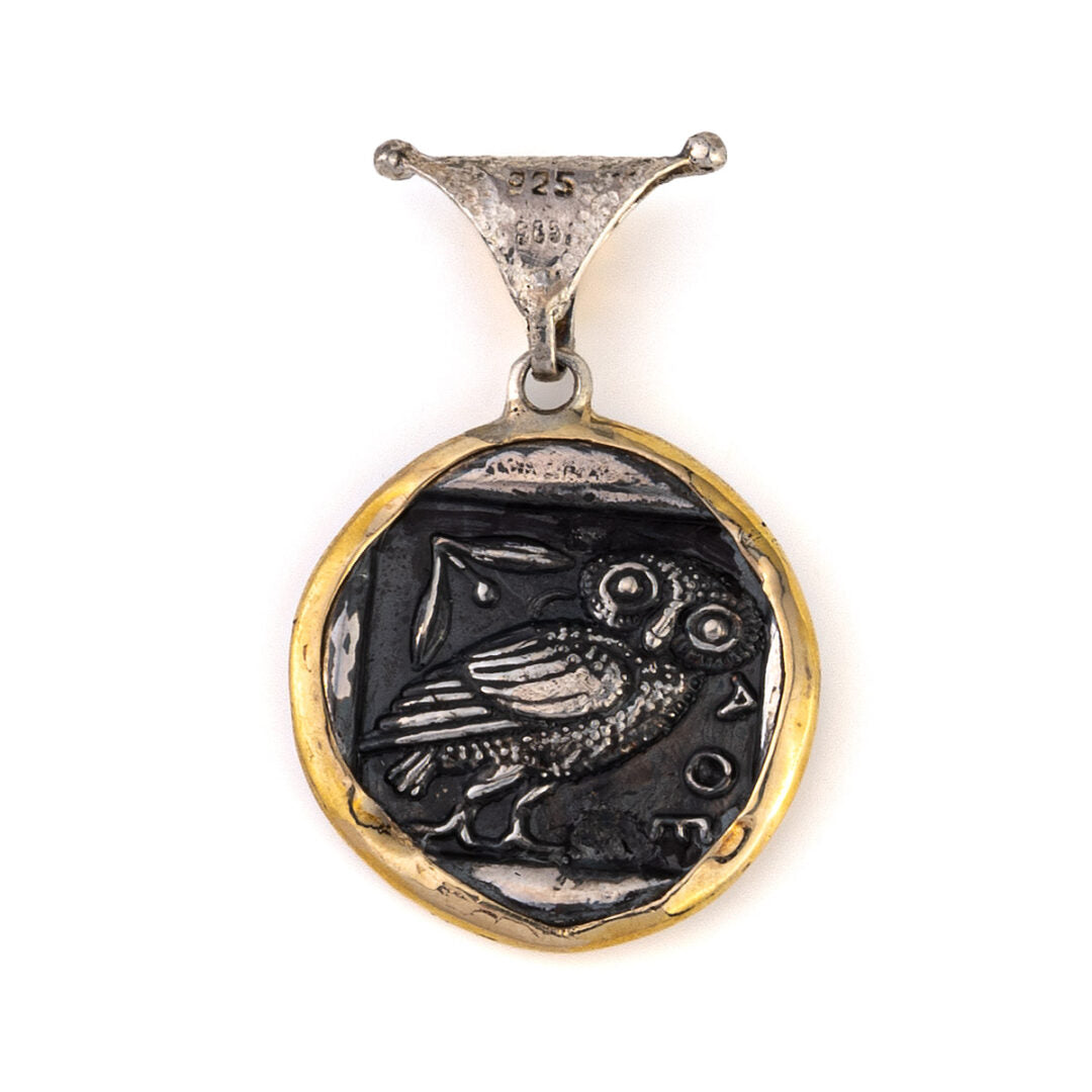 Greek Goddess Athena Pendant with Ruby - 14K Gold and Sterling Silver