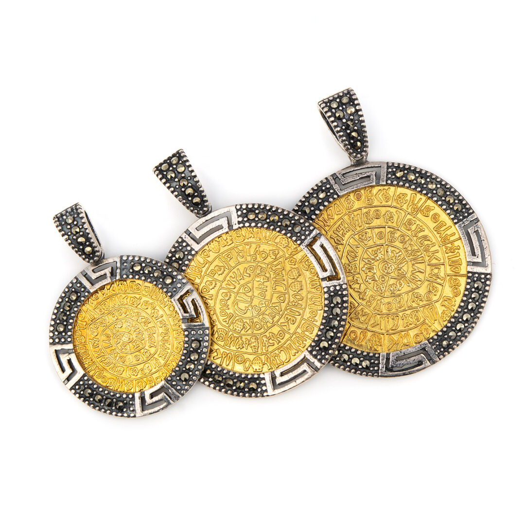 Phaistos Disc Pendant - Sterling Silver Gold Plated