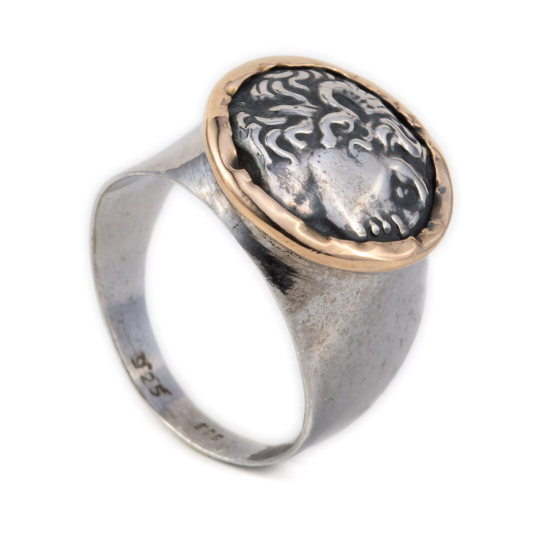 Alexander The Great Coin Ring - 14K Gold and Sterling Silver