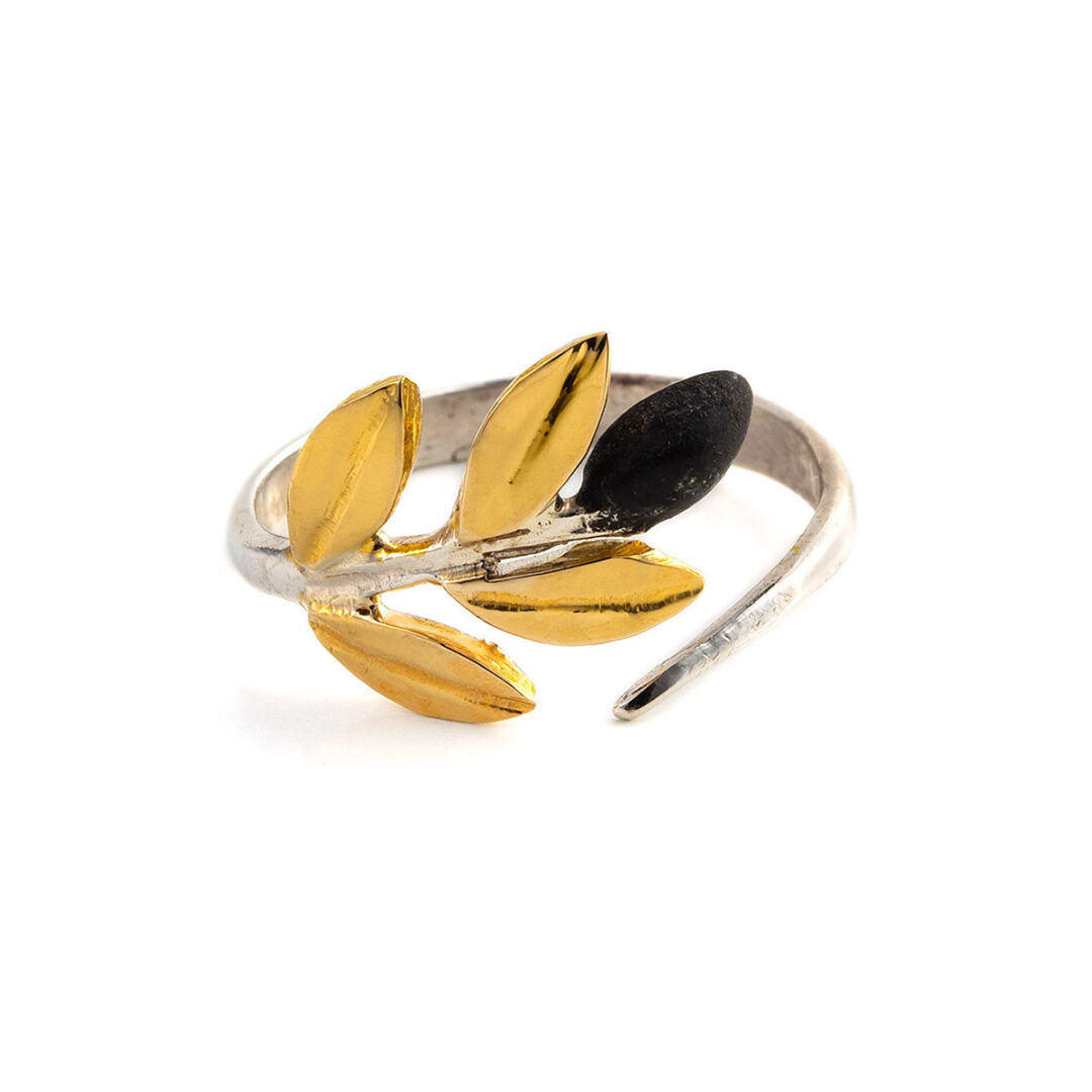 Olive Leaves Ring - 14K Gold and 925 Sterling Silver