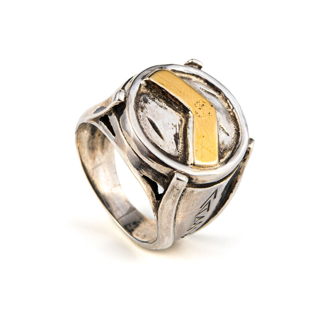 Spartan Shield Ring - 14K Gold and Sterling Silver