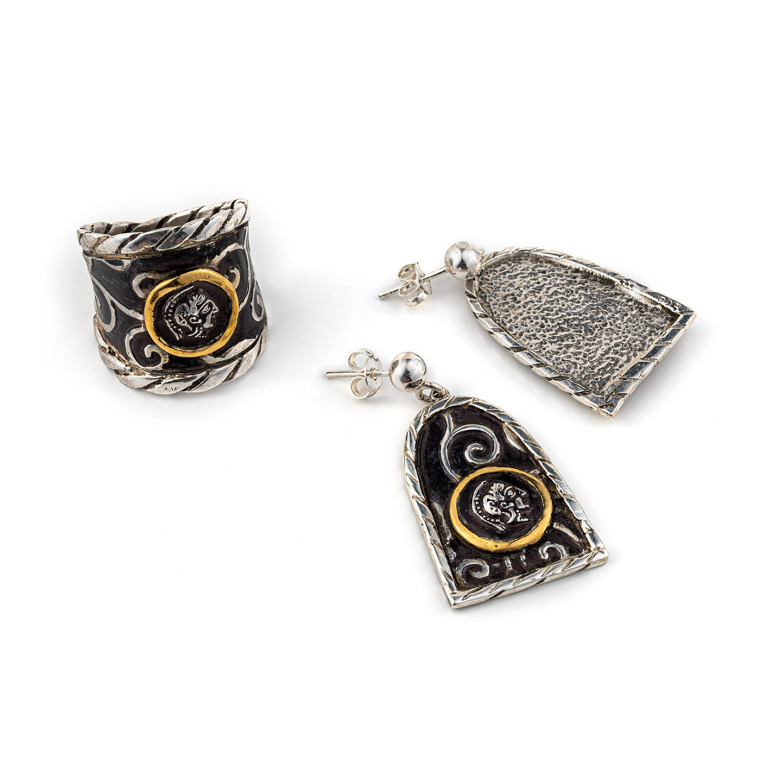 Goddess Athena Earrings - 14K Gold and 925 Sterling Silver