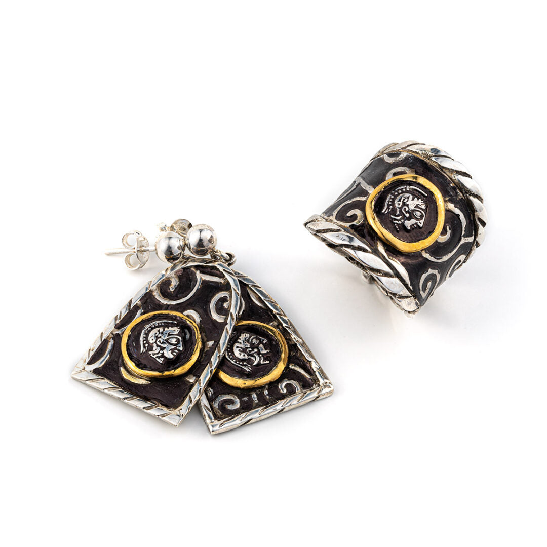 Goddess Athena Earrings - 14K Gold and 925 Sterling Silver