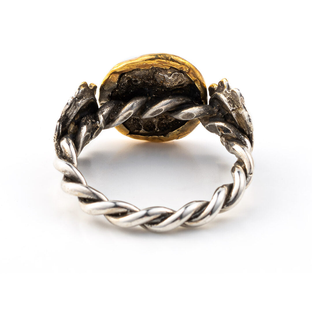 Goddess Athena Coin Ring with Rosettes - 14K Gold and 925 Sterling Silver