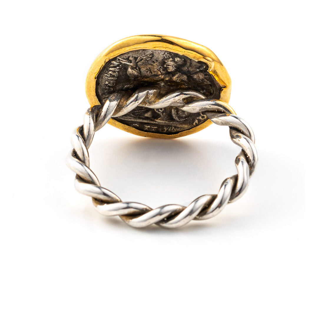 Alexander The Great Coin Ring - 14K Gold and 925 Sterling Silver