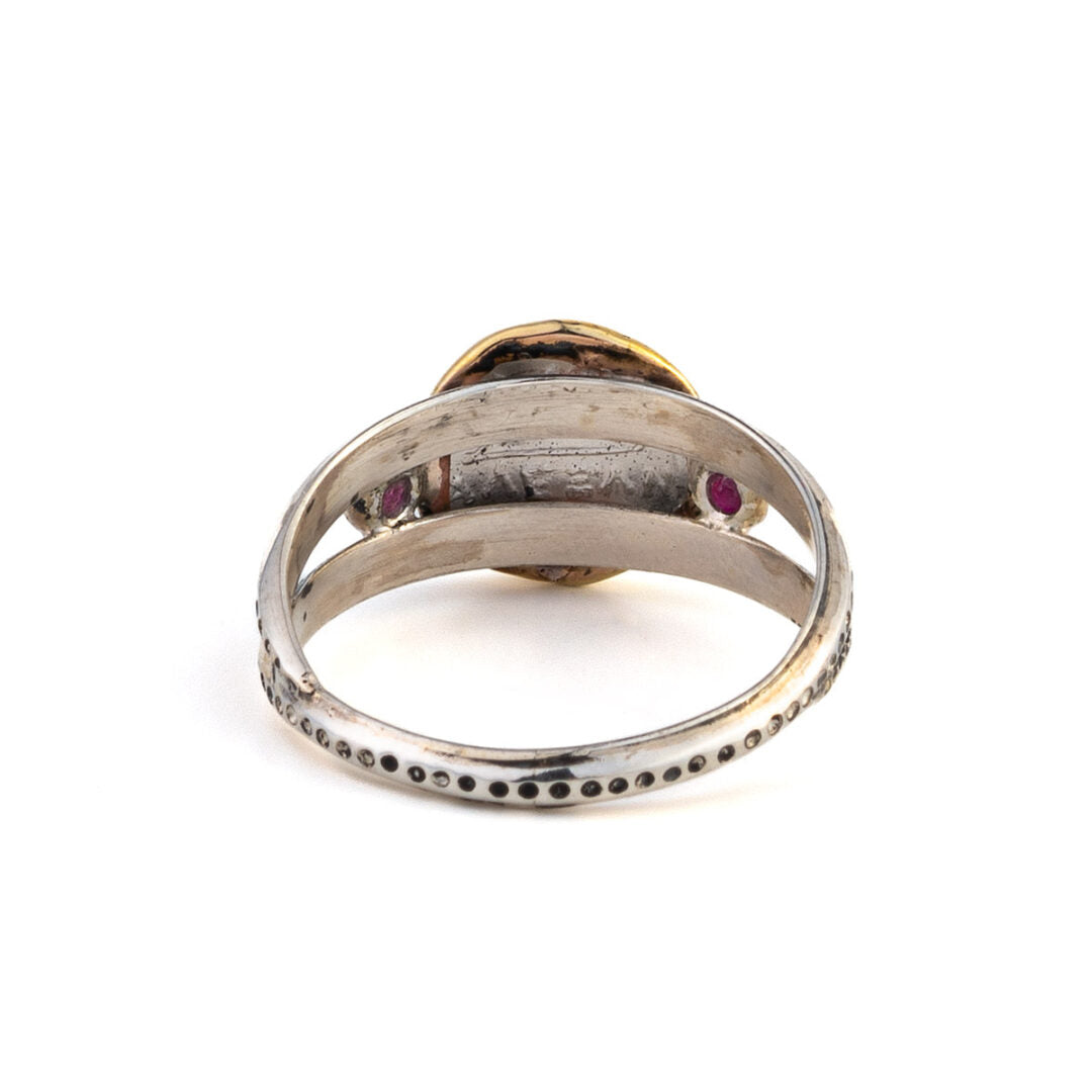 Goddess Athena Ring with Rubies - 14K Gold and Sterling Silver
