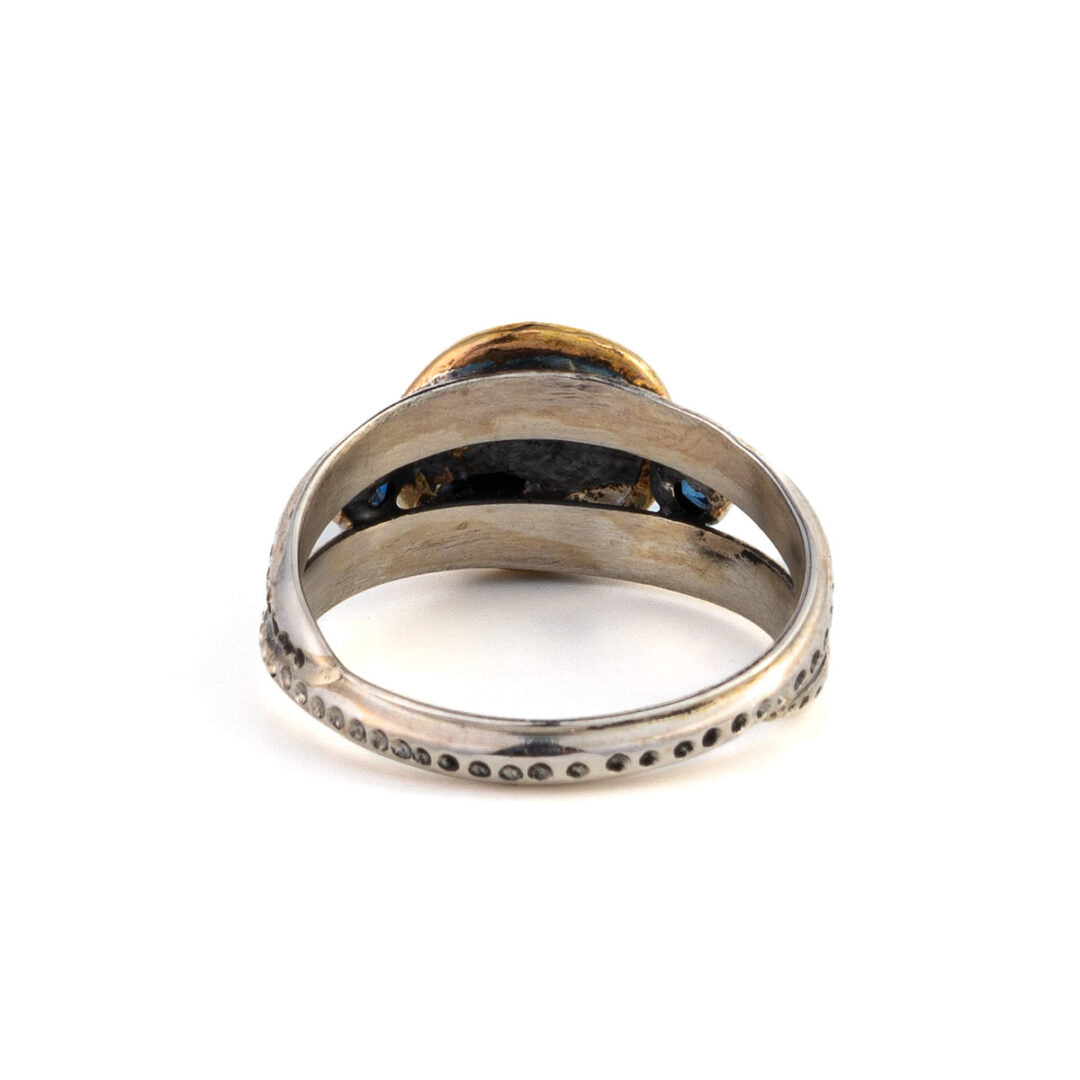Helios Sun Ring with Sapphires - 14K Gold and Sterling Silver