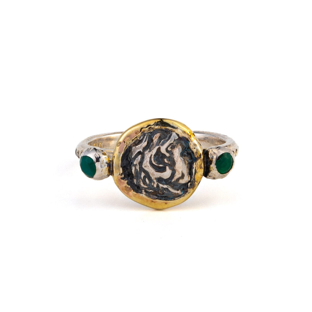 Hercules Ring with Emeralds - 14K Gold and Sterling Silver