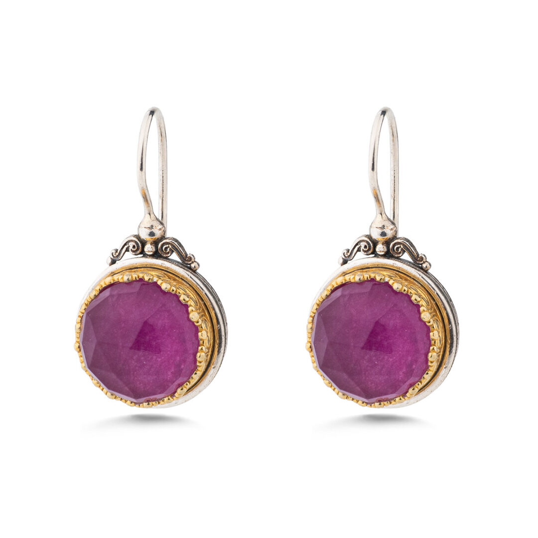 Gerochristo - Iris Big Round Earrings in Sterling Silver with Doublet Gemstones