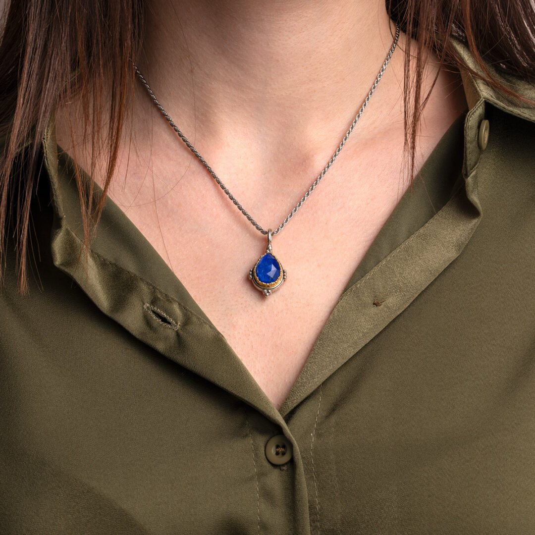 Gerochristo - Semeli Drop Pendant in Sterling silver with Doublet Gemstone