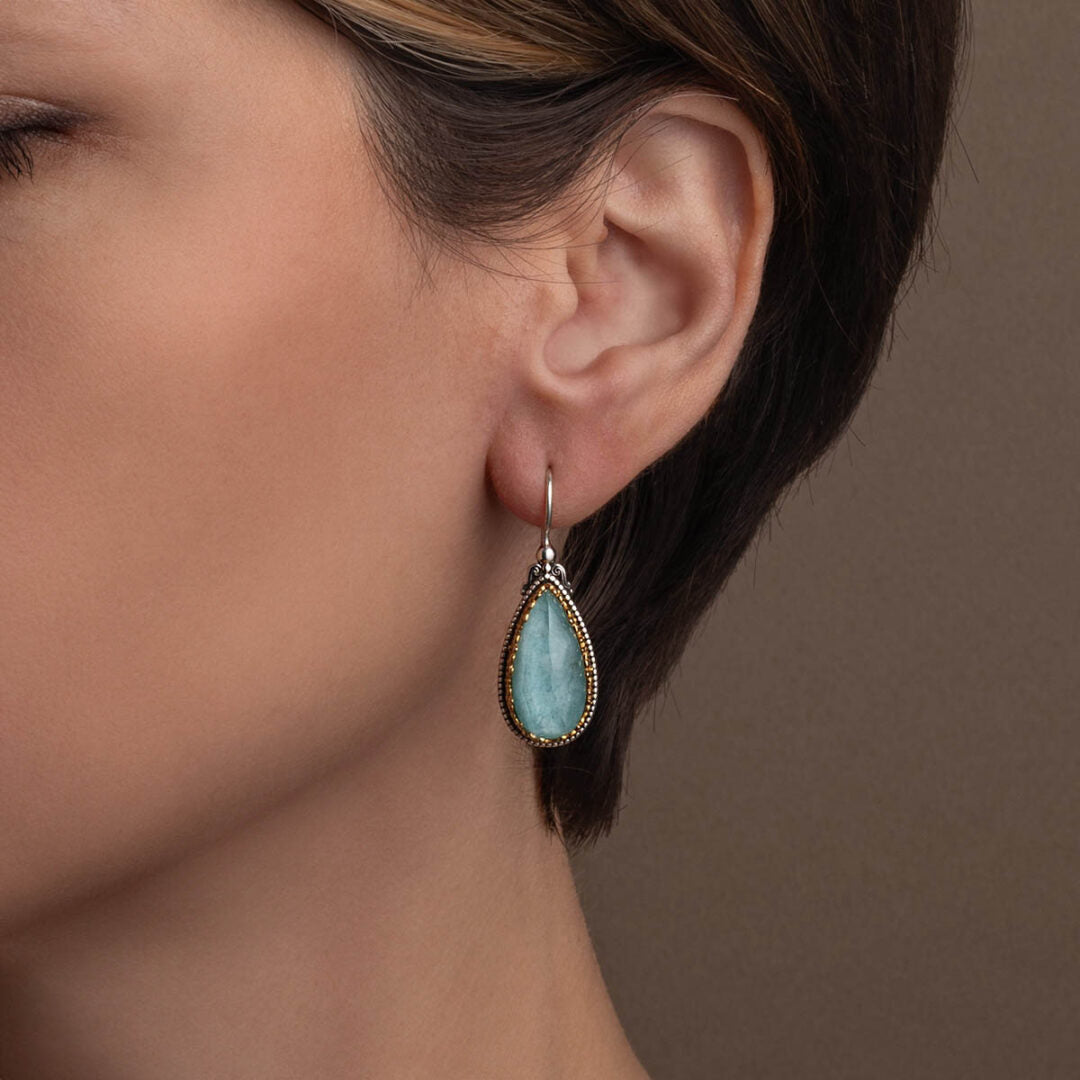 Dione teardrop earrings in Sterling silver with Amazonite