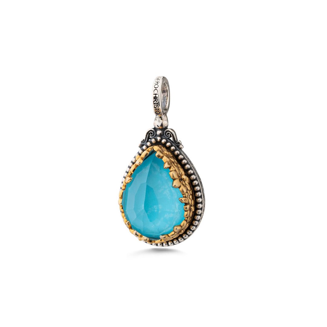 Gerochristo – Dione teardrop pendant in sterling silver with Turquoise