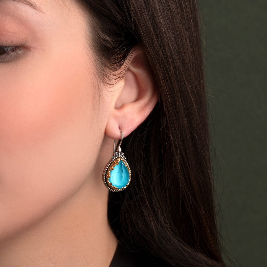 Gerochristo - Dione teardrop earrings in Sterling silver with Doublet Gemstones