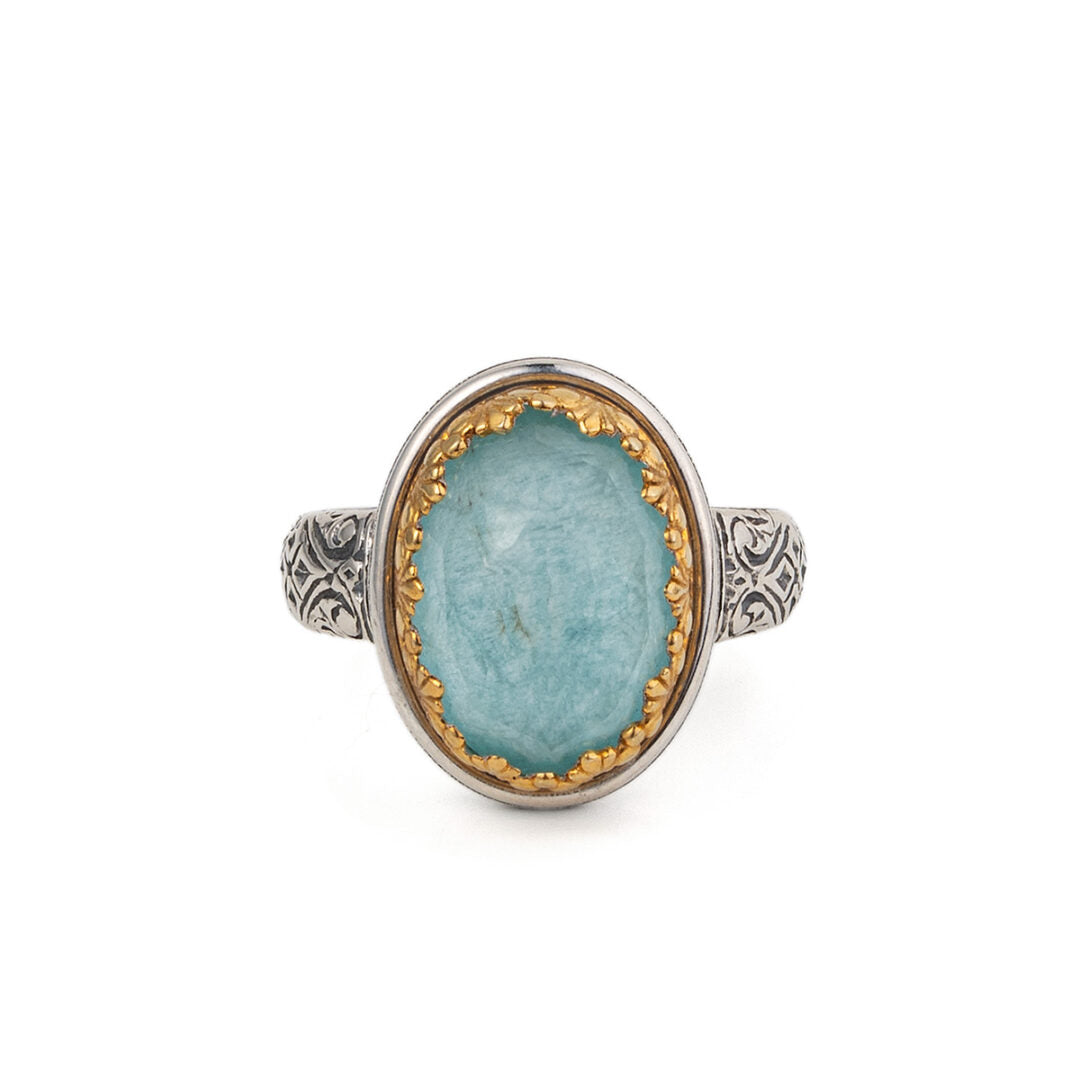 Gerochristo - Iris ring in Sterling Silver and Gold Plated with Amazonite