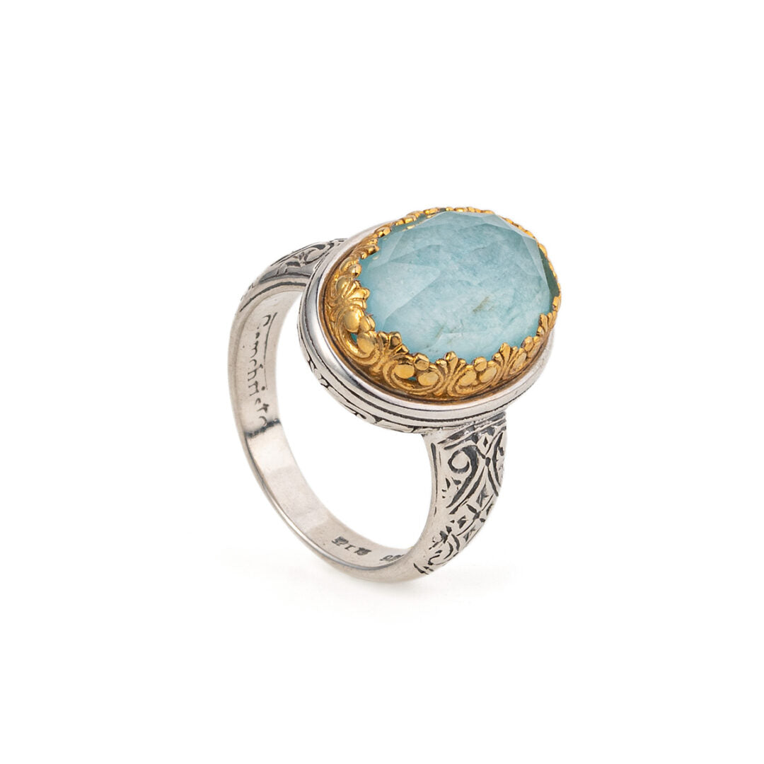 Gerochristo - Iris ring in Sterling Silver and Gold Plated with Amazonite