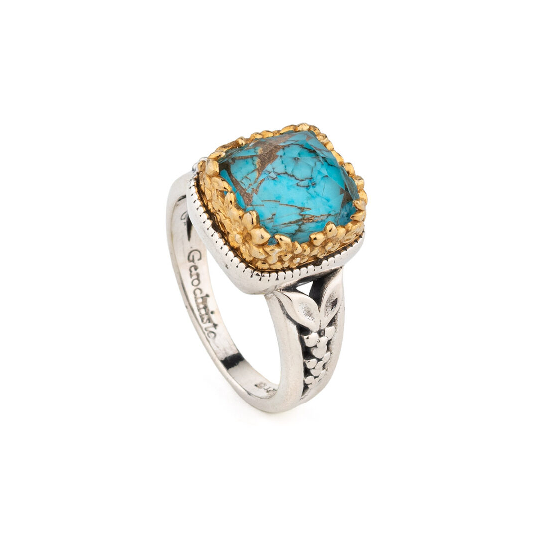 Gerochristo - Dione Square Ring in Sterling Silver with Doublet Stones