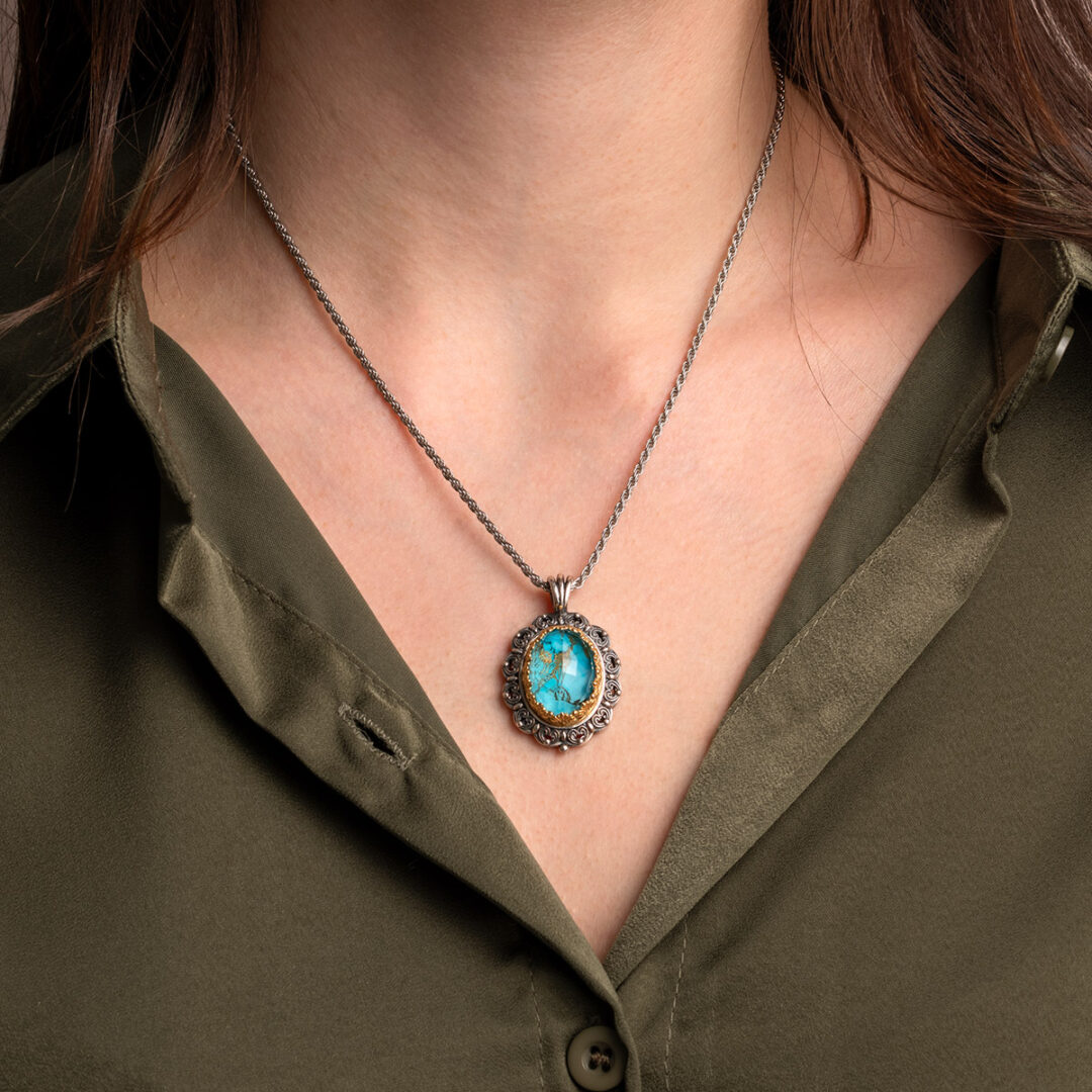 Gerochristo - Penelope Big Oval Pendant is Sterling Silver with Doublet Gemstone