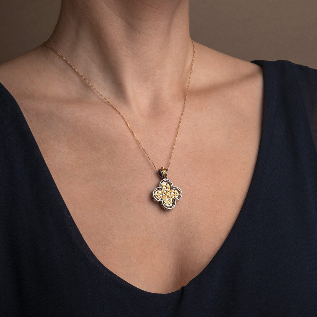 Gerochristo - Σταυρός από Ασήμι 925 με Επίχρυσα Μέρη και Mother of Pearl