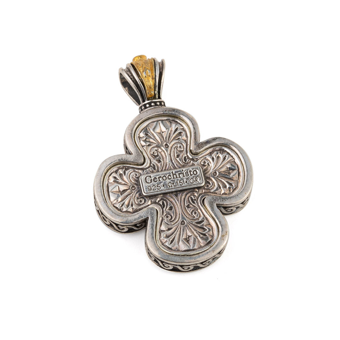 Gerochristo - Cross in sterling silver with Gold plated parts mother of pearl and zircons — Green