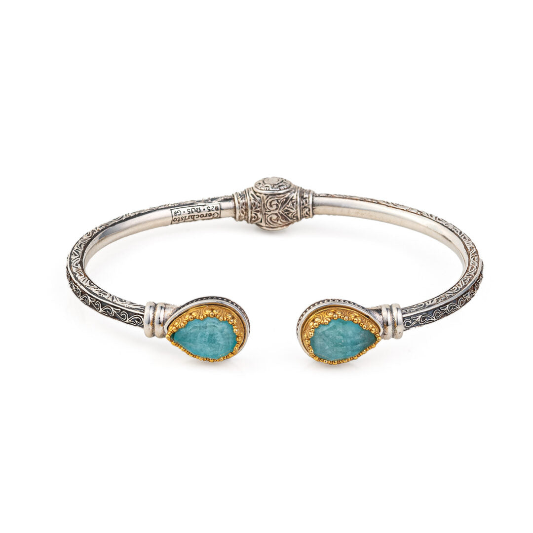 Gerochristo - Iris Double Teardrop Bracelet in Sterling Silver with Doublet Stones