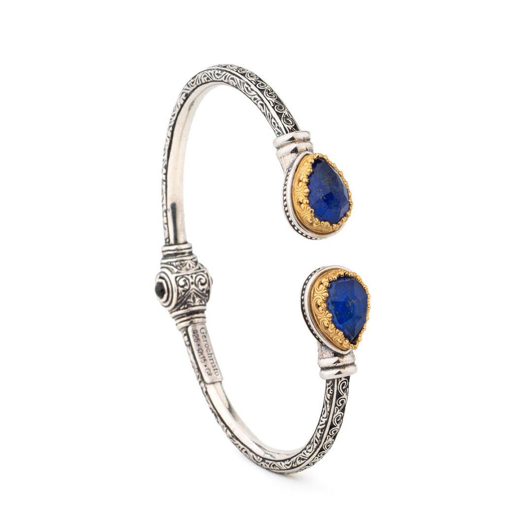 Gerochristo - Iris Double Teardrop Bracelet in Sterling Silver with Doublet Stones