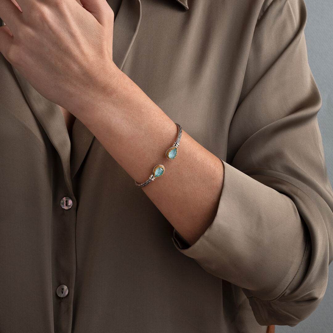 Gerochristo - Iris Double Teardrop Bracelet in Sterling Silver with Doublet Stones