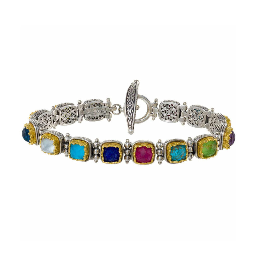 Gerochristo - Iris bracelet in Sterling silver and Gold plated with gemstones