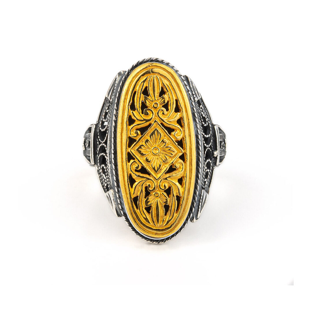 Vintage Flower Ring - silver and gold plated