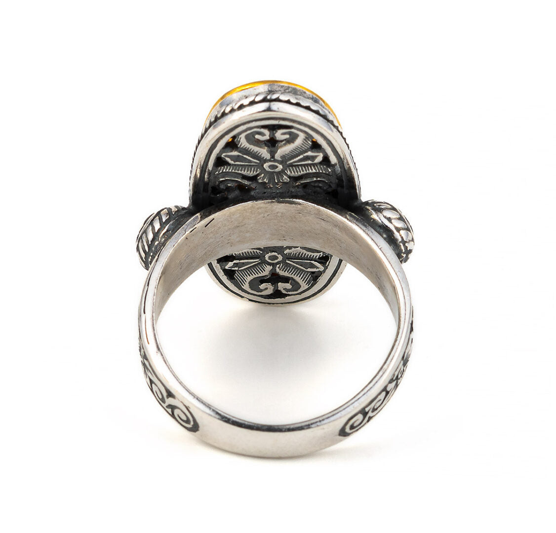 Vintage Engraved Flower Ring - silver and gold plated