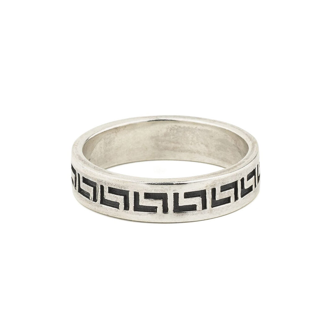 Greek Meander Ring – 925 Silver Band with Ancient Motif