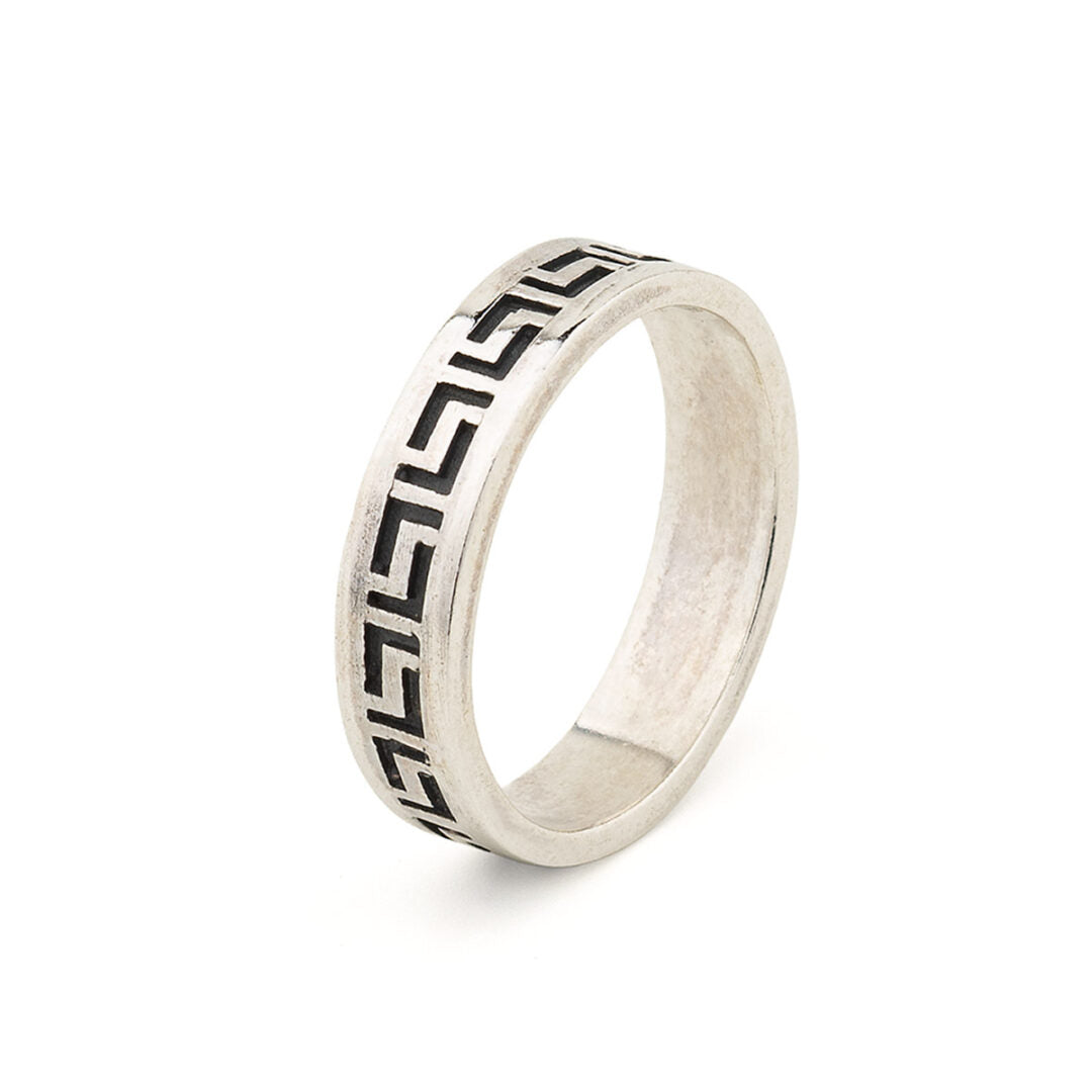 Greek Meander Ring – 925 Silver Band with Ancient Motif