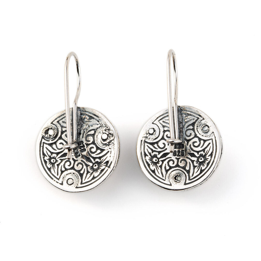 Vintage Engraved Flower Earrings - silver and gold plated